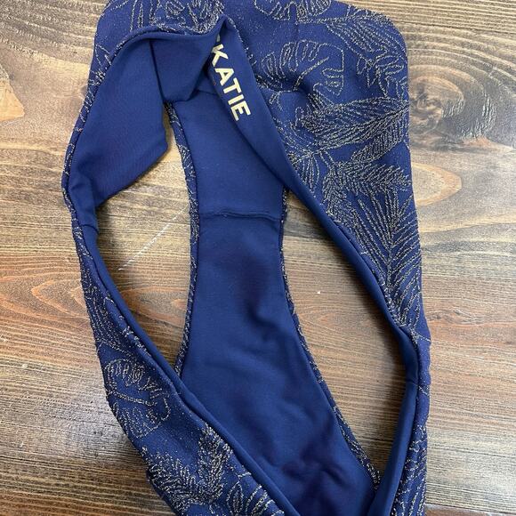 Skatie Rachel Swim Bottom Size Large Navy And Gold Swimsuit High Cut Cheeky - Picture 4 of 6